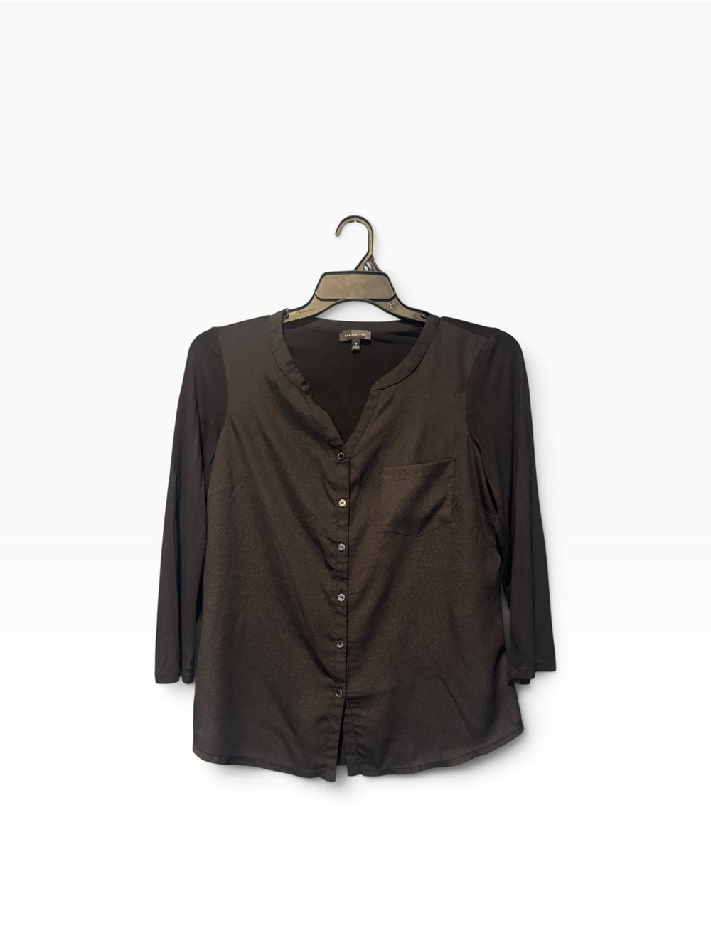 The Limited Black Button-Down Blouse with Chest Pocket